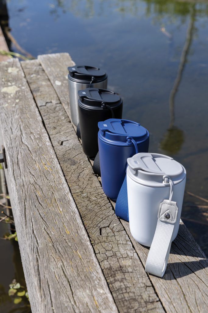 Gobelet isotherme | Acier inoxydable recyclé | 380ml | Avec lanière | blanc