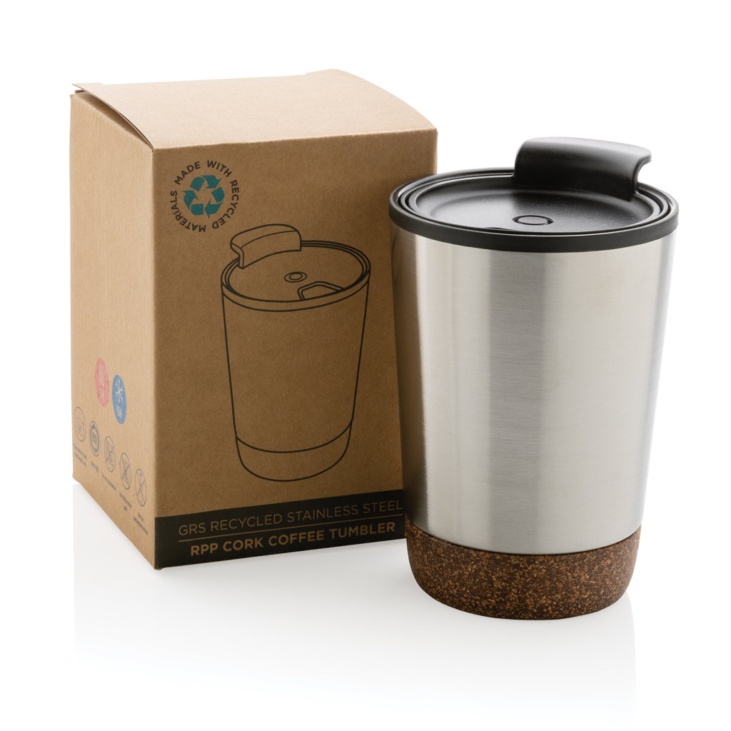 Thermo cup | Recycled stainless steel | 300ml | Unique cork base | silver