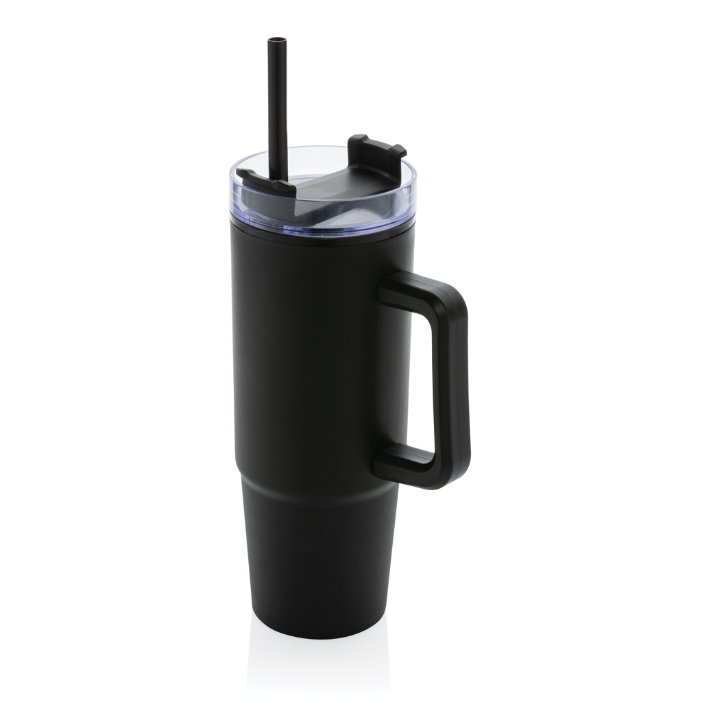 Gobelet avec poignée | PP recyclé | 900ml | Avec paille | Durable | noir Gobelet avec poignée | PP recyclé | 900ml | Avec paille | Durable | noir