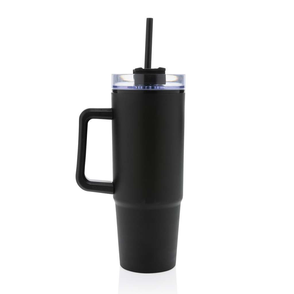 Gobelet avec poignée | PP recyclé | 900ml | Avec paille | Durable | noir Gobelet avec poignée | PP recyclé | 900ml | Avec paille | Durable | noir