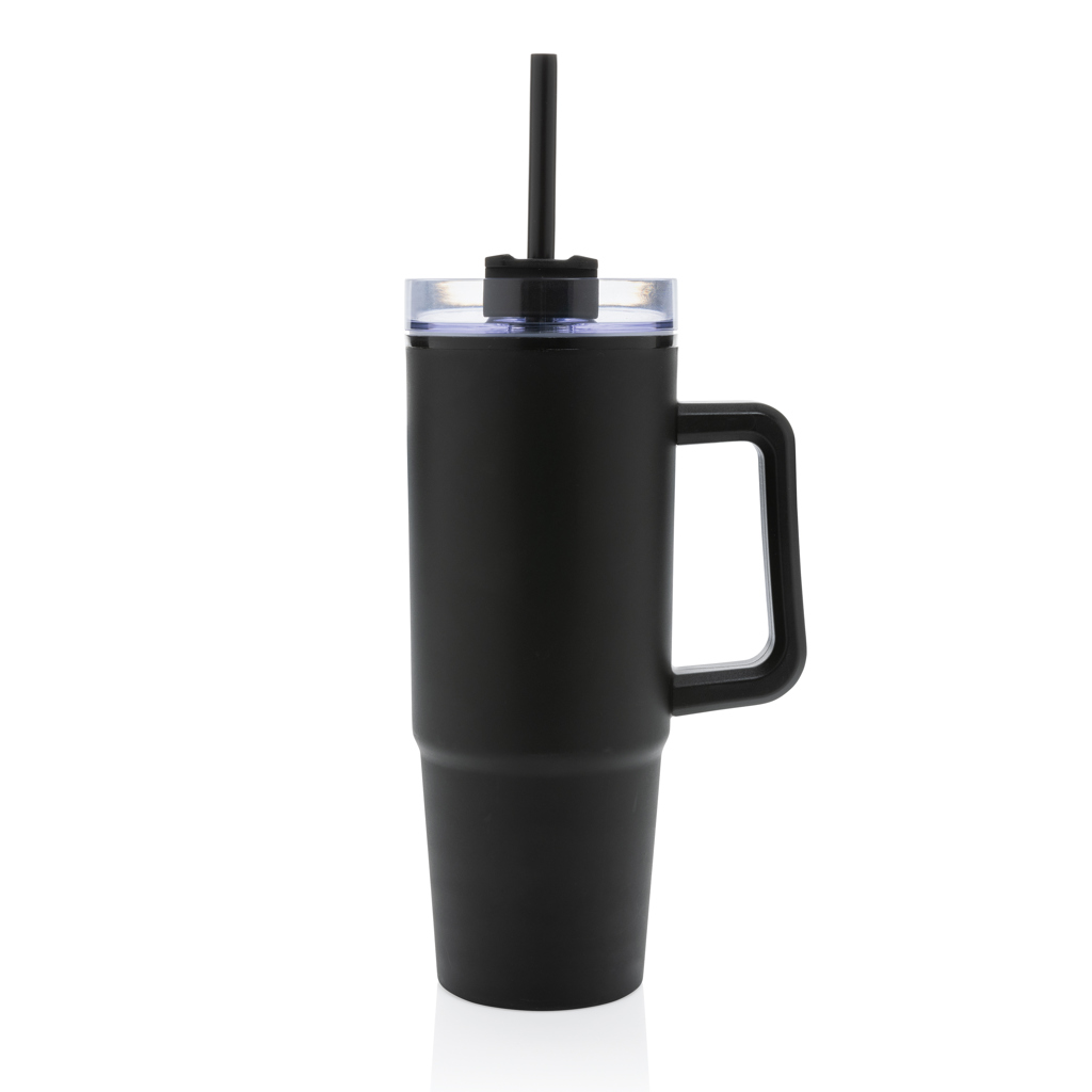 Gobelet avec poignée | PP recyclé | 900ml | Avec paille | Durable | noir Gobelet avec poignée | PP recyclé | 900ml | Avec paille | Durable | noir