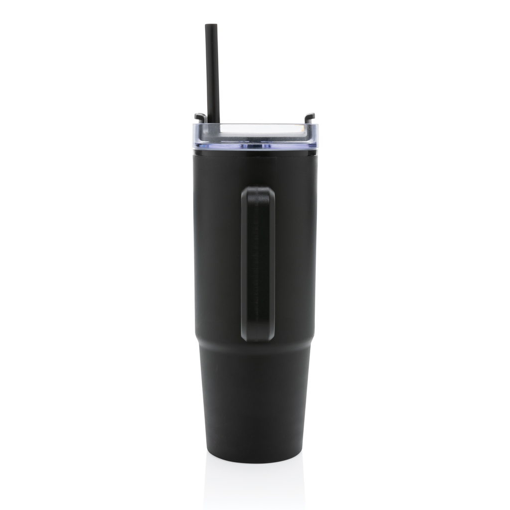 Gobelet avec poignée | PP recyclé | 900ml | Avec paille | Durable | noir Gobelet avec poignée | PP recyclé | 900ml | Avec paille | Durable | noir