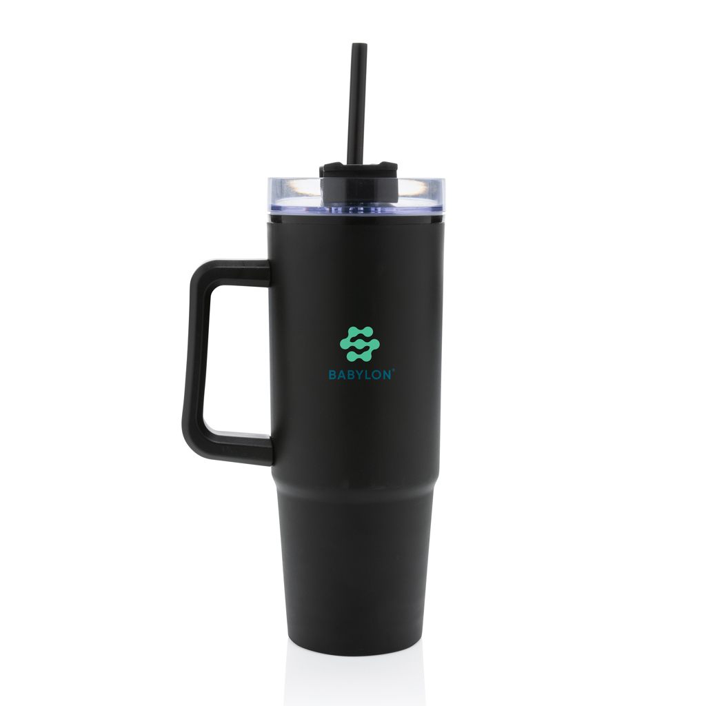 Gobelet avec poignée | PP recyclé | 900ml | Avec paille | Durable | noir Gobelet avec poignée | PP recyclé | 900ml | Avec paille | Durable | noir