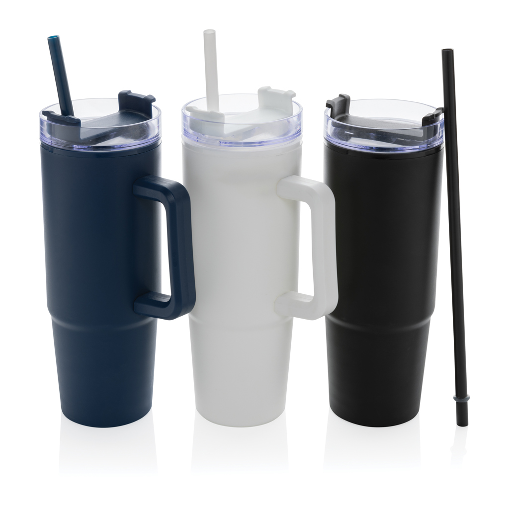 Gobelet avec poignée | PP recyclé | 900ml | Avec paille | Durable | noir Gobelet avec poignée | PP recyclé | 900ml | Avec paille | Durable | noir