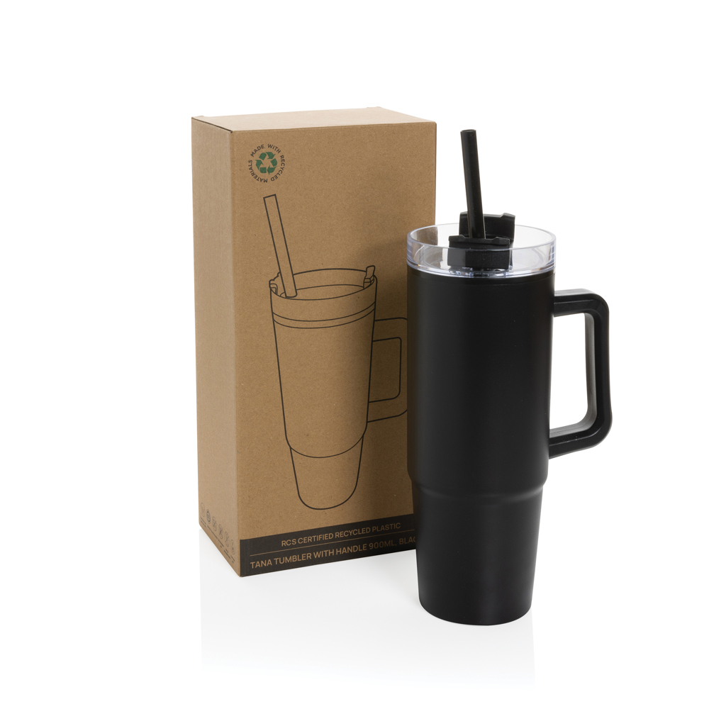Gobelet avec poignée | PP recyclé | 900ml | Avec paille | Durable | noir Gobelet avec poignée | PP recyclé | 900ml | Avec paille | Durable | noir