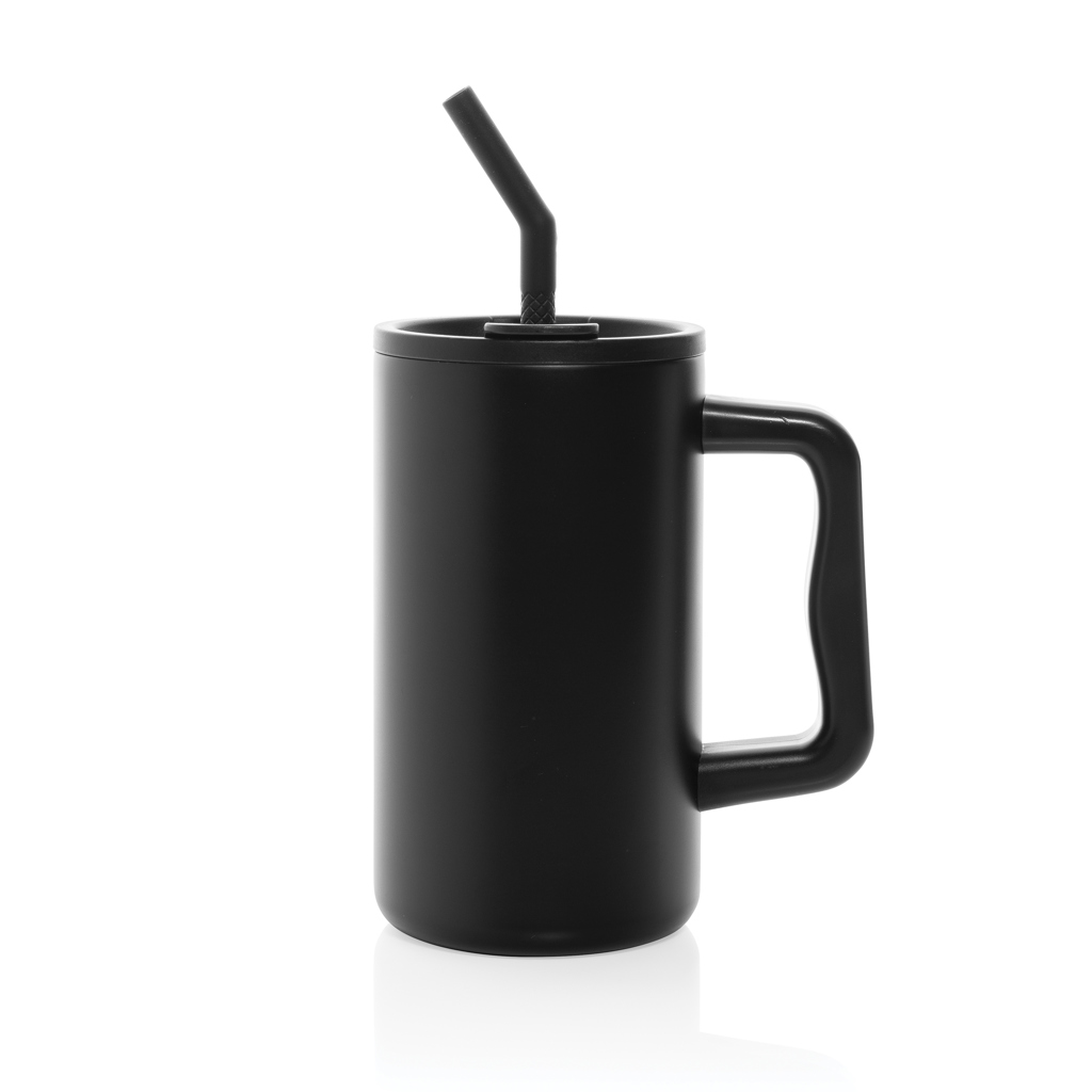 Mug isotherme | Acier recyclé | 800ml | Avec paille | Durable | noir