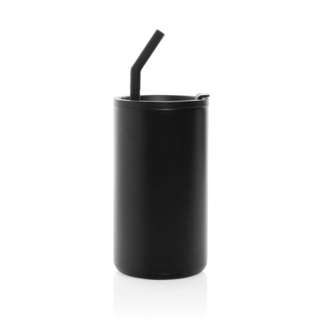 Mug isotherme | Acier recyclé | 800ml | Avec paille | Durable | noir