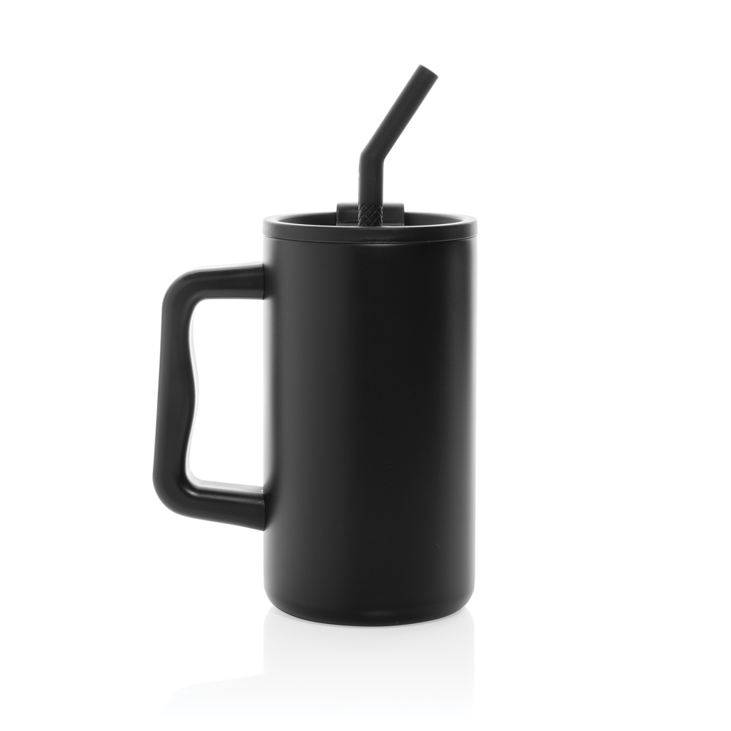 Mug isotherme | Acier recyclé | 800ml | Avec paille | Durable | noir