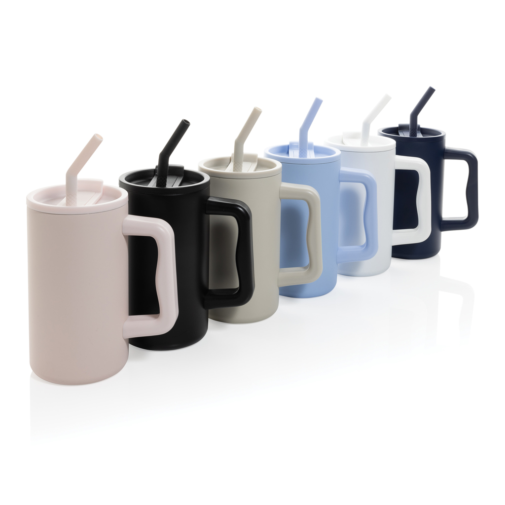 Mug isotherme | Acier recyclé | 800ml | Avec paille | Durable | noir