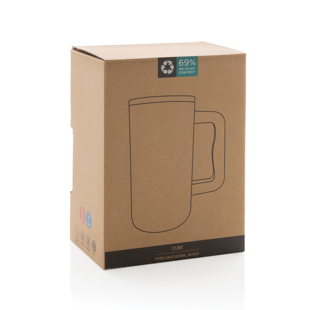 Mug isotherme | Acier recyclé | 800ml | Avec paille | Durable | noir