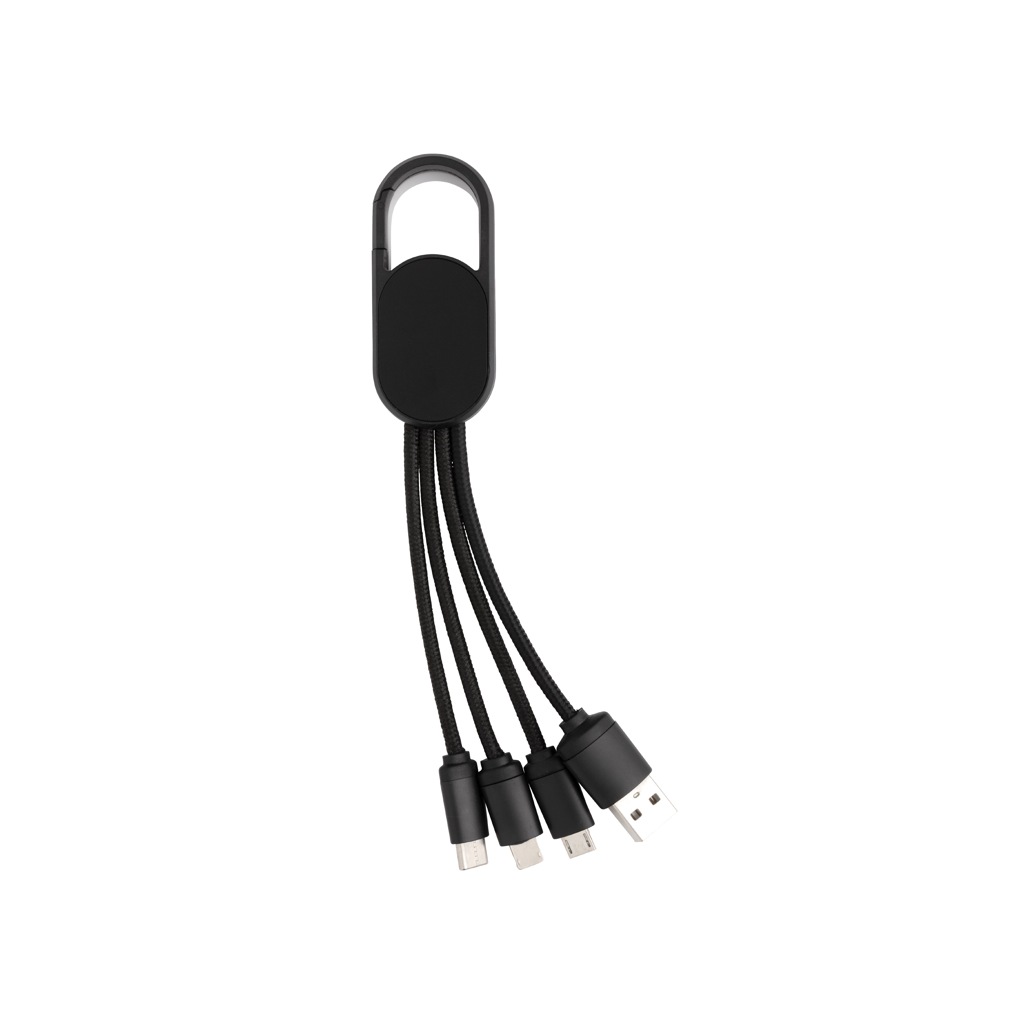 4-in-1 kabel met karabijnhaak zwart