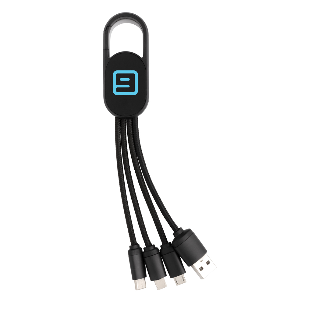 4-in-1 kabel met karabijnhaak zwart
