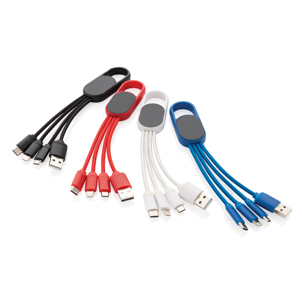 4-in-1 kabel met karabijnhaak zwart