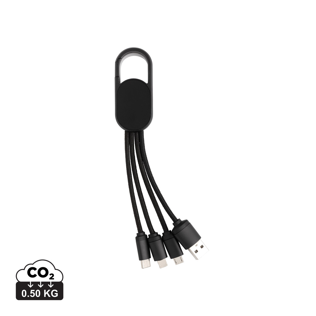 4 in 1 charging cable | ABS | With carabiner clip | black