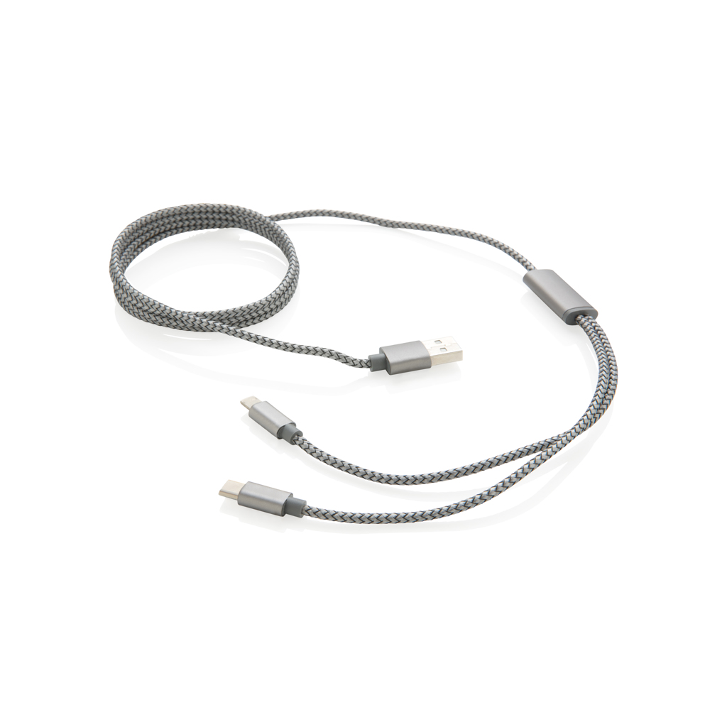3-in-1 gevlochten nylon kabel, grijs | Grijs