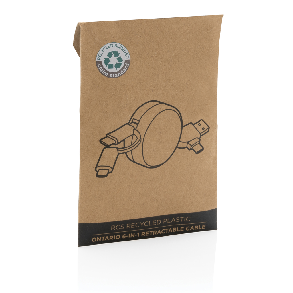 Einziehbares Kabel | Recyceltes Plastik & Bambus | 6-in-1 | weiß