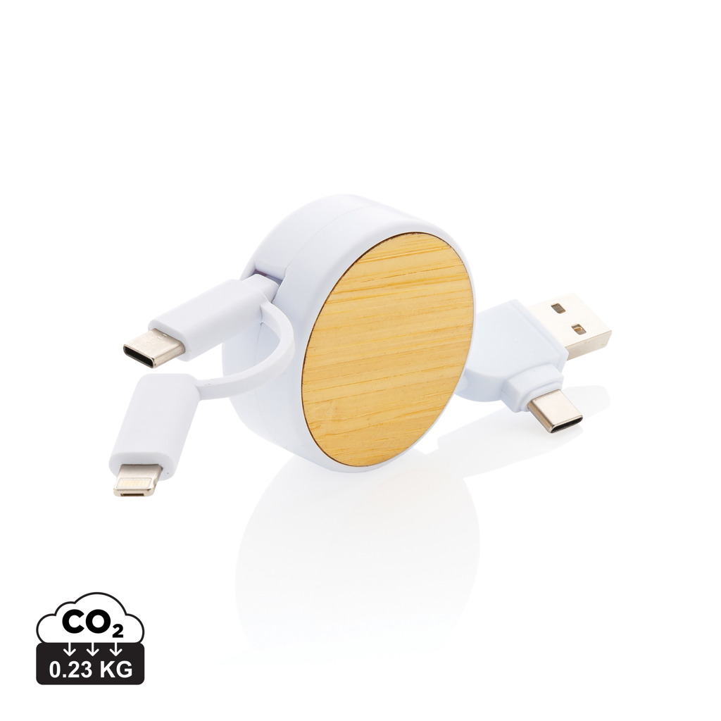 Cable retráctil | Plástico reciclado y bambú | 6 en 1 | blanco