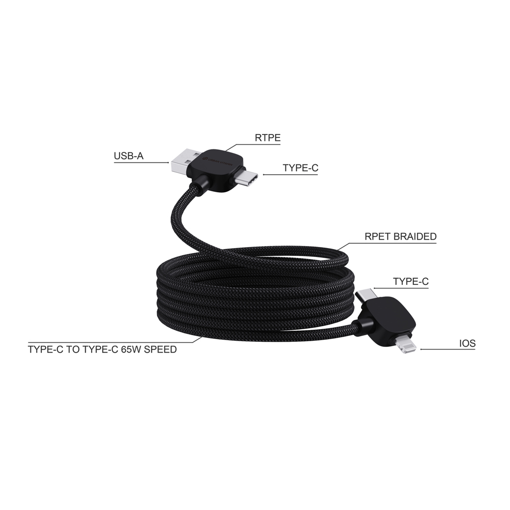 Cable magnético TPE/PET reciclado Urban Vitamin Stockton 65W | negro