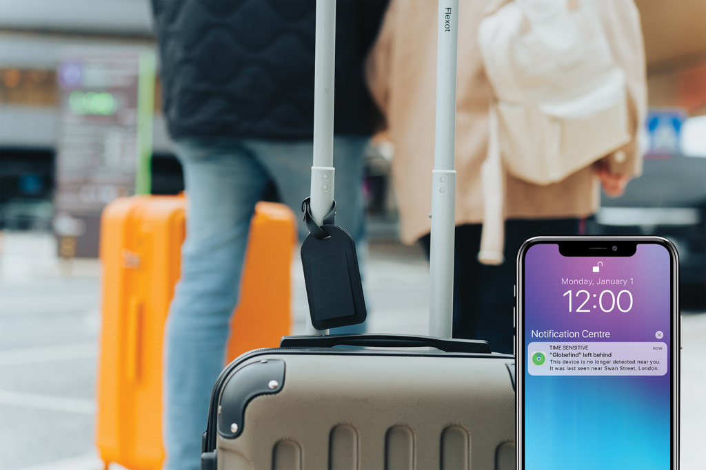 Étiquette bagage | Polyester recyclé RCS | Localisation mondiale | Compatible Apple Find My | Noir