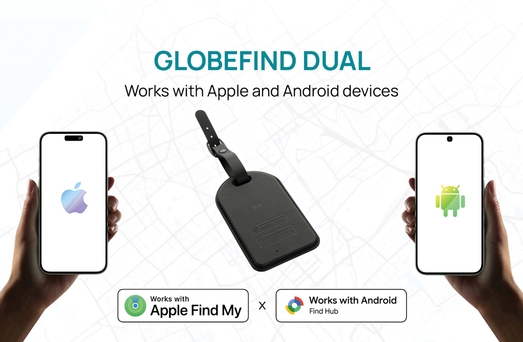Globefind Dual RCS luggage tag with worldwide locating | black