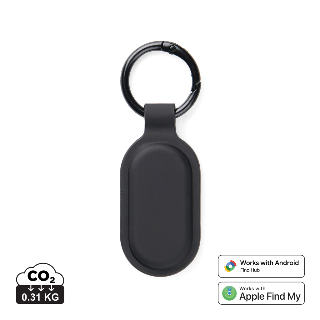 Schlüsselanhänger mit Gegenstandsfinder | RCS-zertifiziertes recyceltes ABS mit PU-Beschichtung | Apple Find My & Android Find Hub | Bluetooth 5.2 | 75–85 dB | Schwarz
