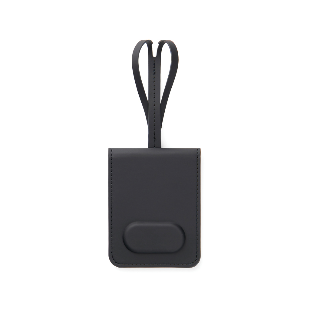 Gepäckanhänger mit Gegenstandsfinder | RCS-zertifiziertes recyceltes ABS mit PU-Beschichtung | Apple Find My & Android Find Hub | Bluetooth 5.2 | 10x7,5x1 cm | Schwarz