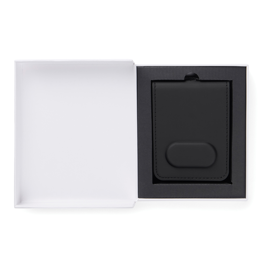 Gepäckanhänger mit Gegenstandsfinder | RCS-zertifiziertes recyceltes ABS mit PU-Beschichtung | Apple Find My & Android Find Hub | Bluetooth 5.2 | 10x7,5x1 cm | Schwarz