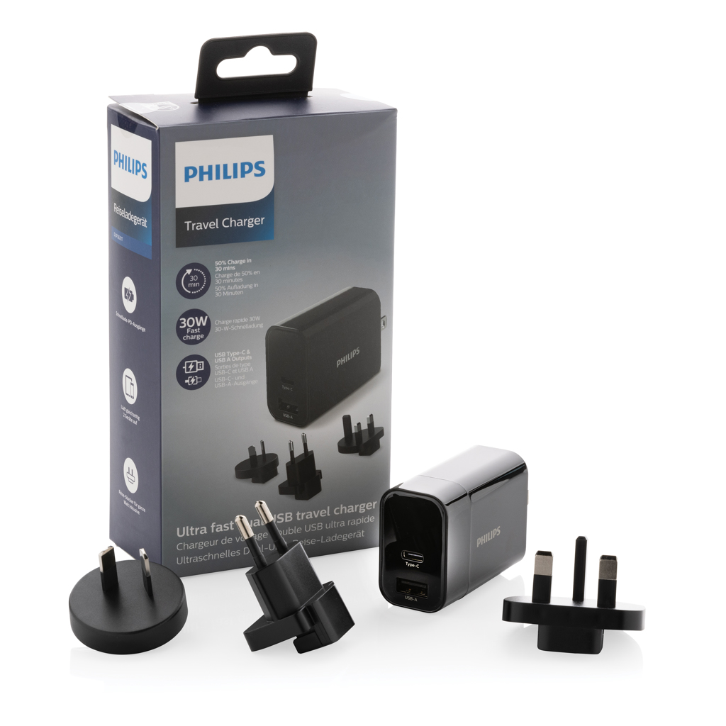 Philips travel charger | ABS | Ultra fast | 4 plugs | black Philips travel charger | ABS | Ultra fast | 4 plugs | black