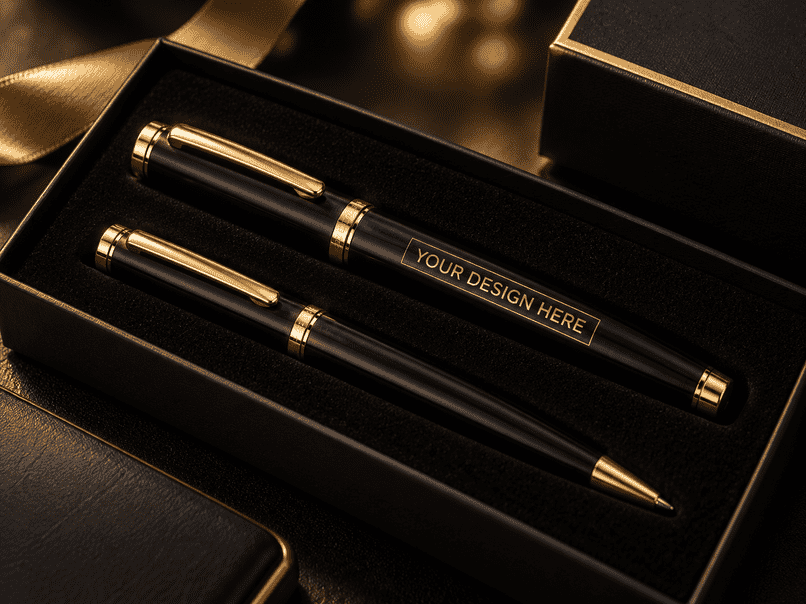Premium-Stiftset aus recyceltem Messing mit goldenen Details
