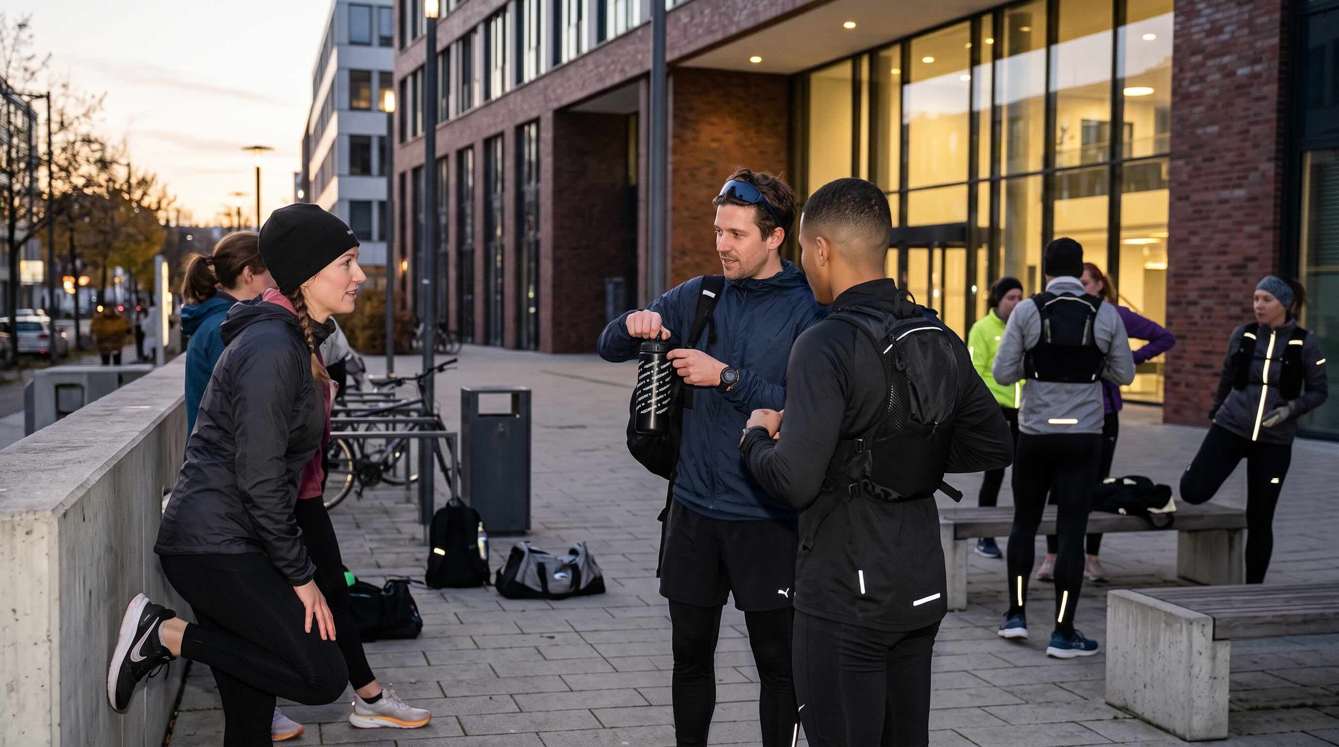 Bedruckte Sportflaschen mit Logo am Treffpunkt eines Run Clubs