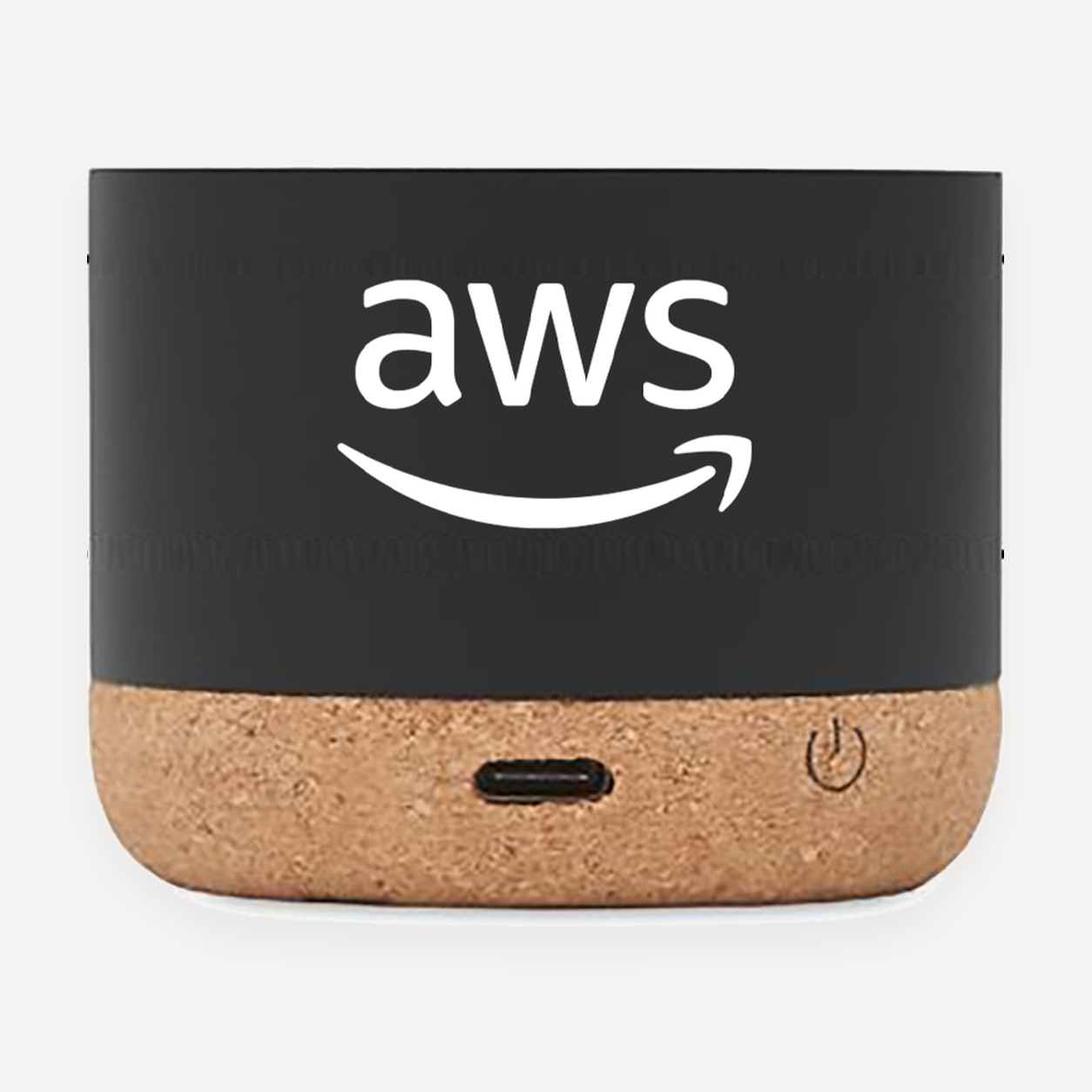 AWS branded Bluetooth speaker with cork base