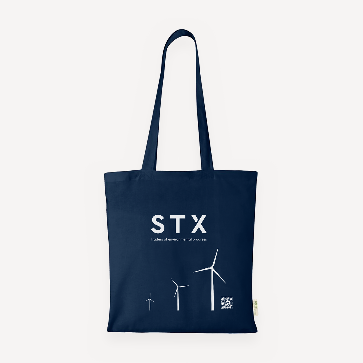 STX branded cotton tote bag with logo and wind turbines