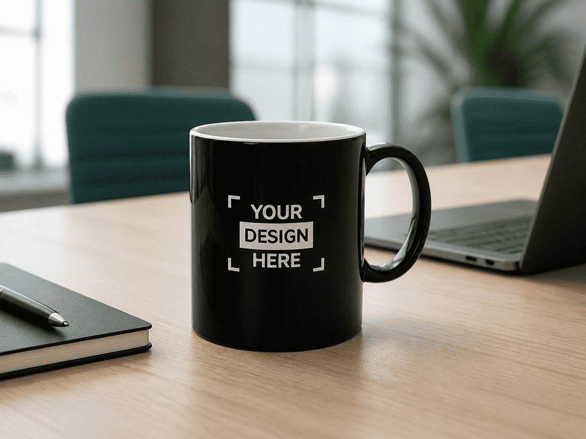Große Ansicht einer klassischen schwarzen Keramiktasse