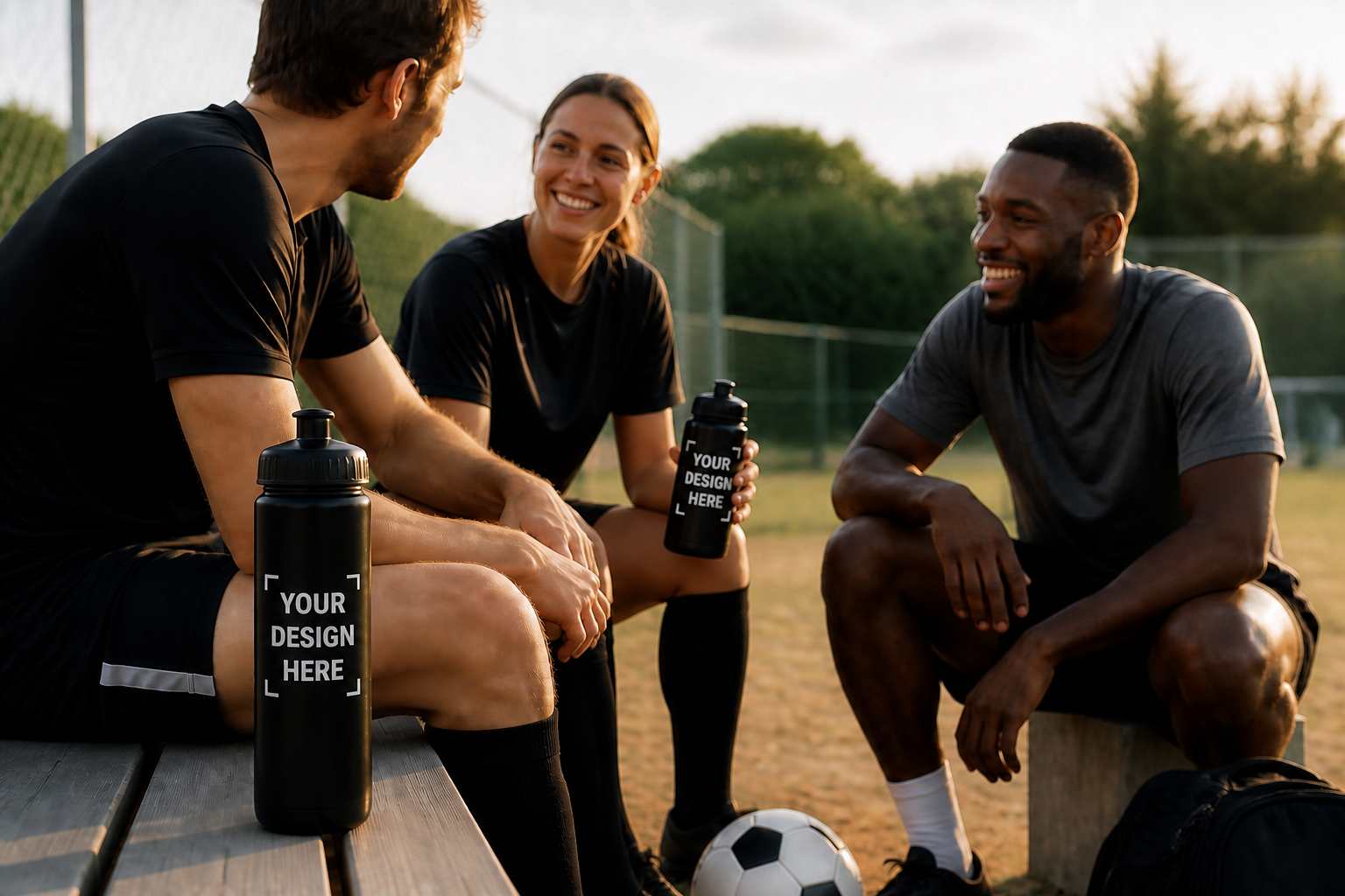 Große Ansicht einer schwarzen Emaille-Sportflasche