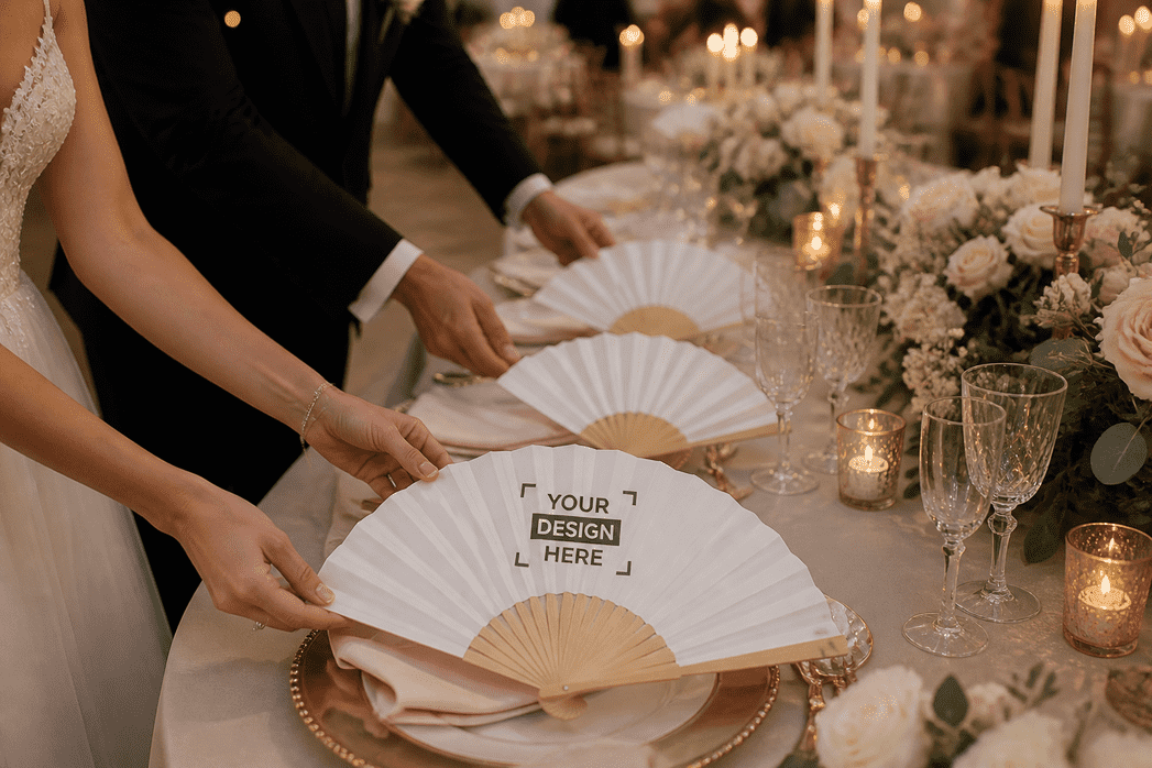 Große Ansicht bedruckter Fächer für Hochzeiten und private Feiern