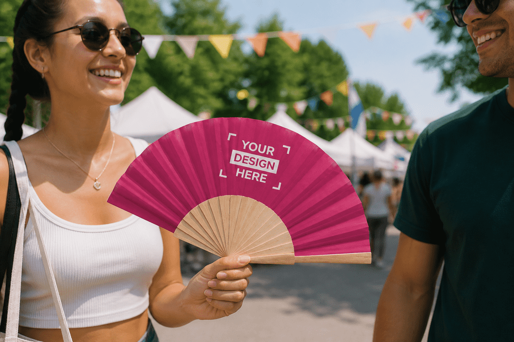 Große Ansicht bedruckter Fächer für Messen und Sommerfeste