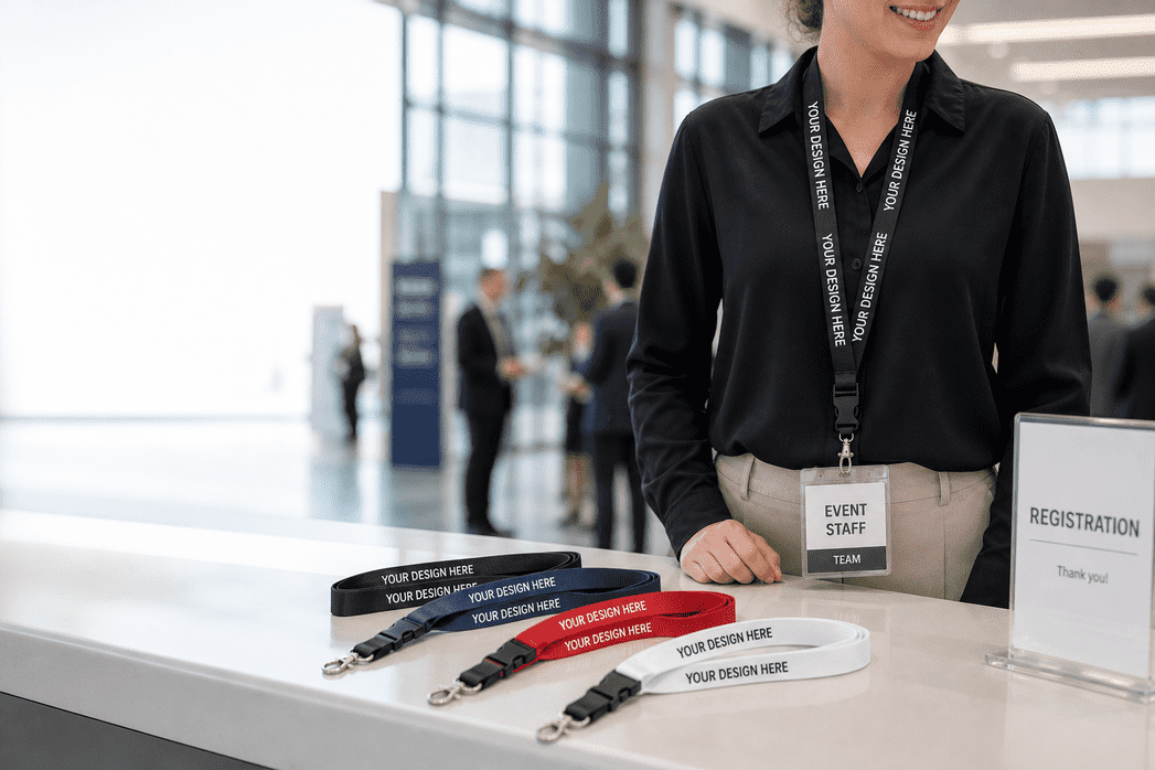 Große Ansicht personalisierter Schlüsselbänder auf einer Messe