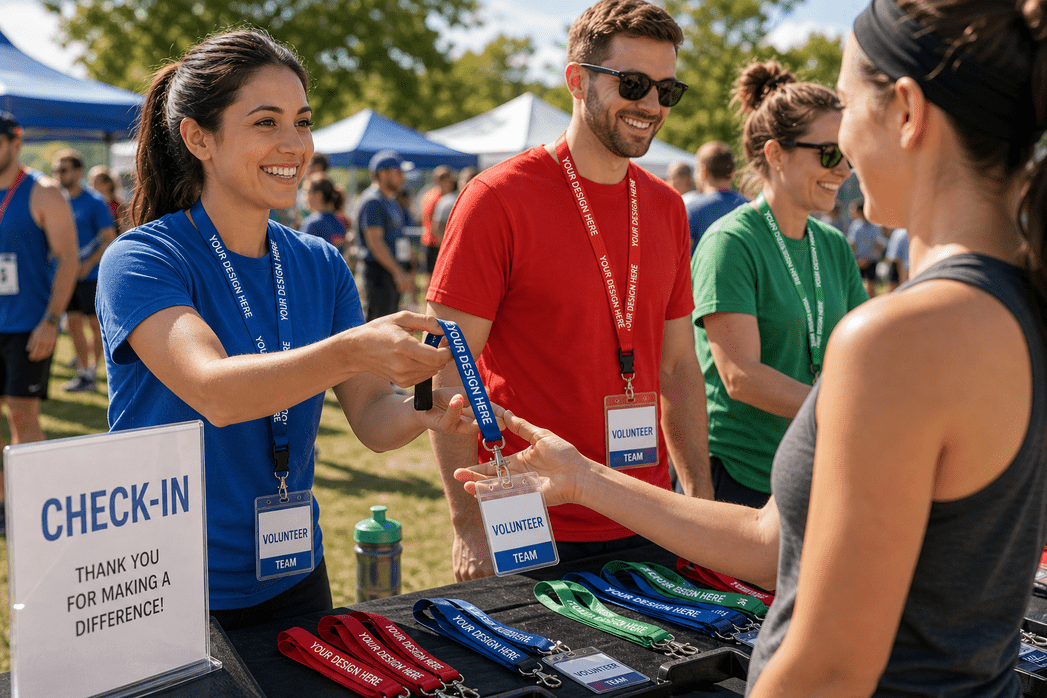 Große Ansicht personalisierter Schlüsselbänder bei einem Sportevent