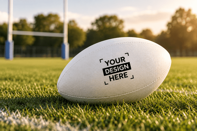 Bedruckter Rugbyball mit Logo