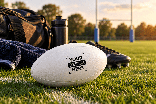 Rugbyball aus PVC mit Logodruck