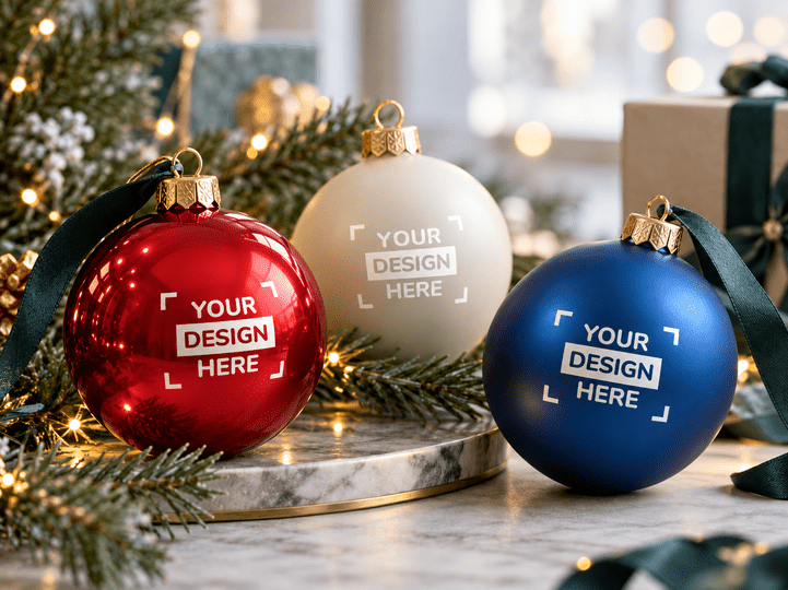 Bedrukte kerstballen met logo in verschillende kleuren