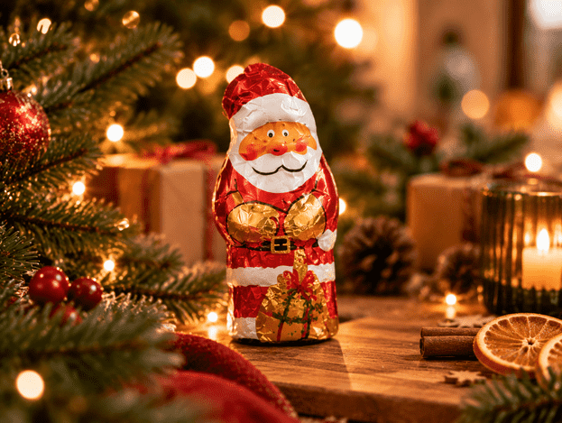 Chocolade kerstman in bedrukt doosje