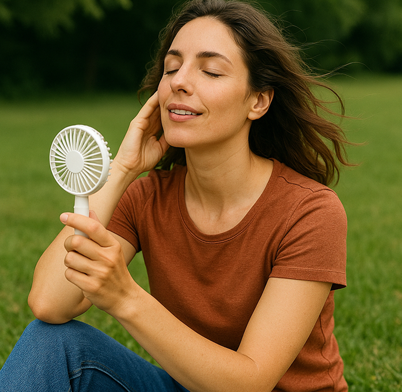 Woman with a personalised promotional fan