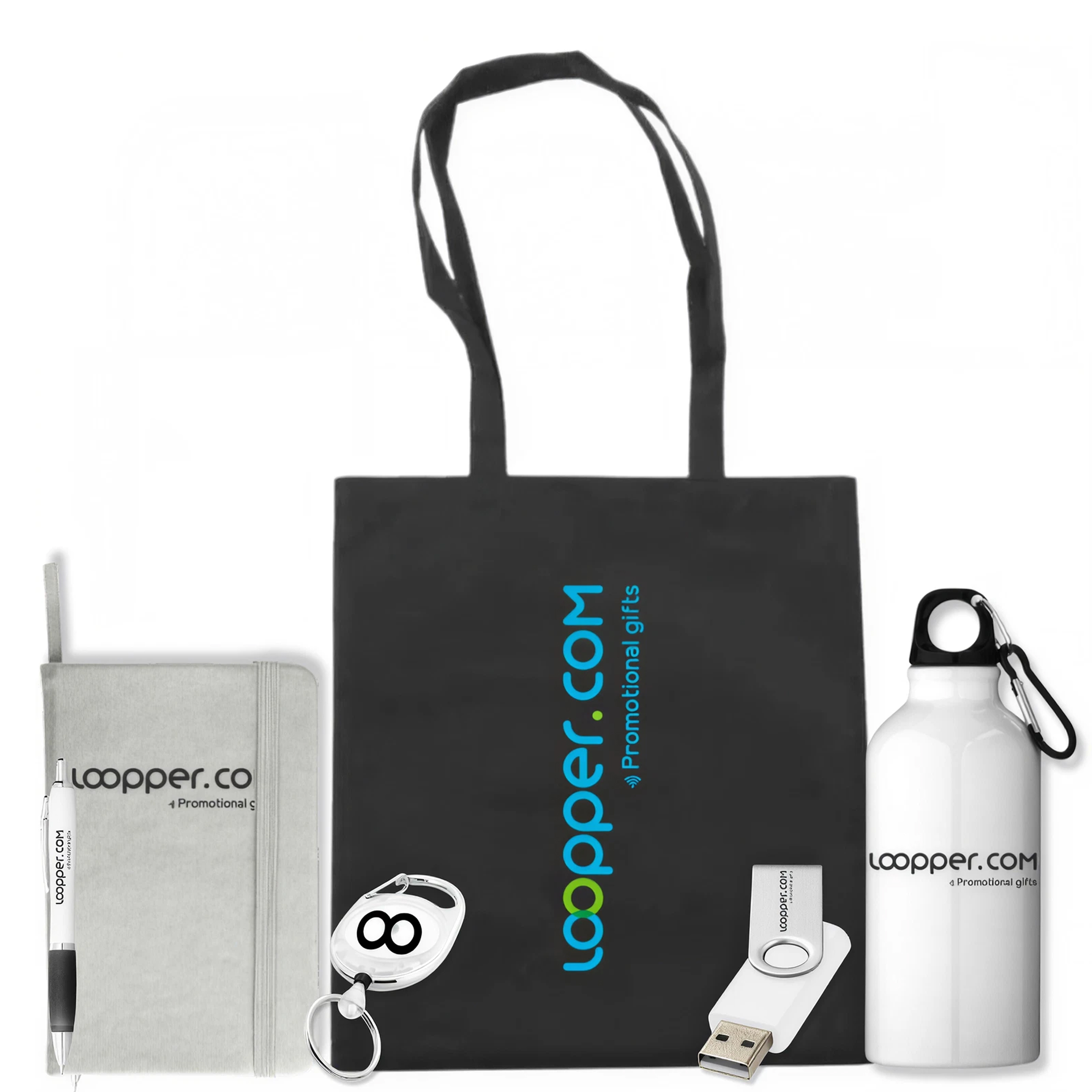 Personalised basic gift pack with a tote bag, bottle and accessories