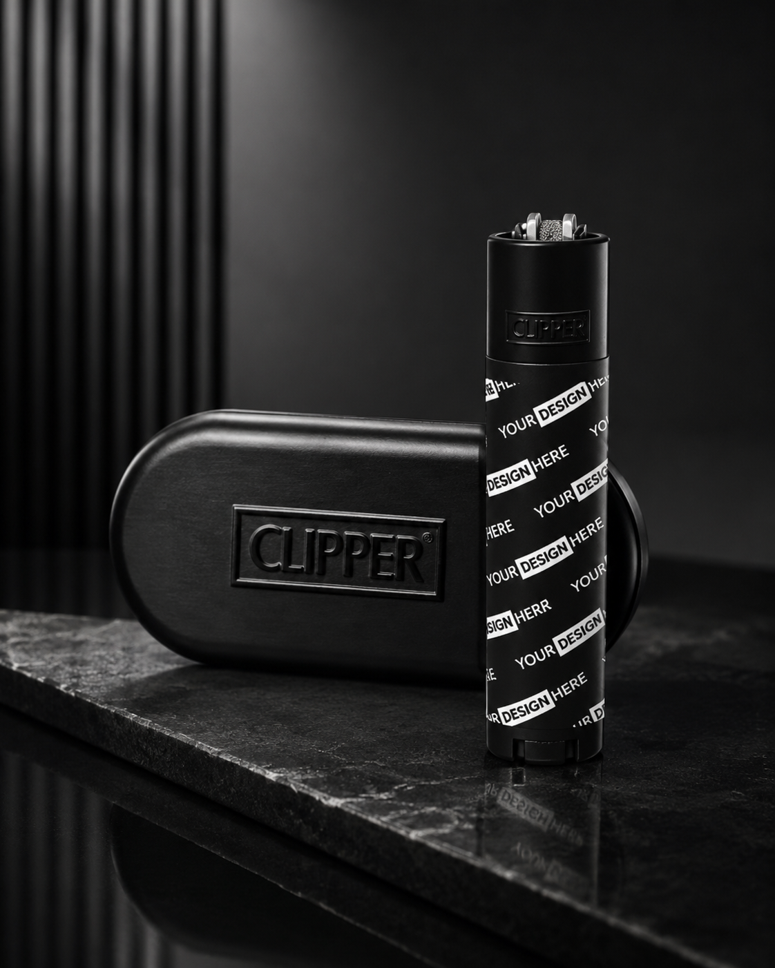 Briquet Clipper premium personnalisé avec étui