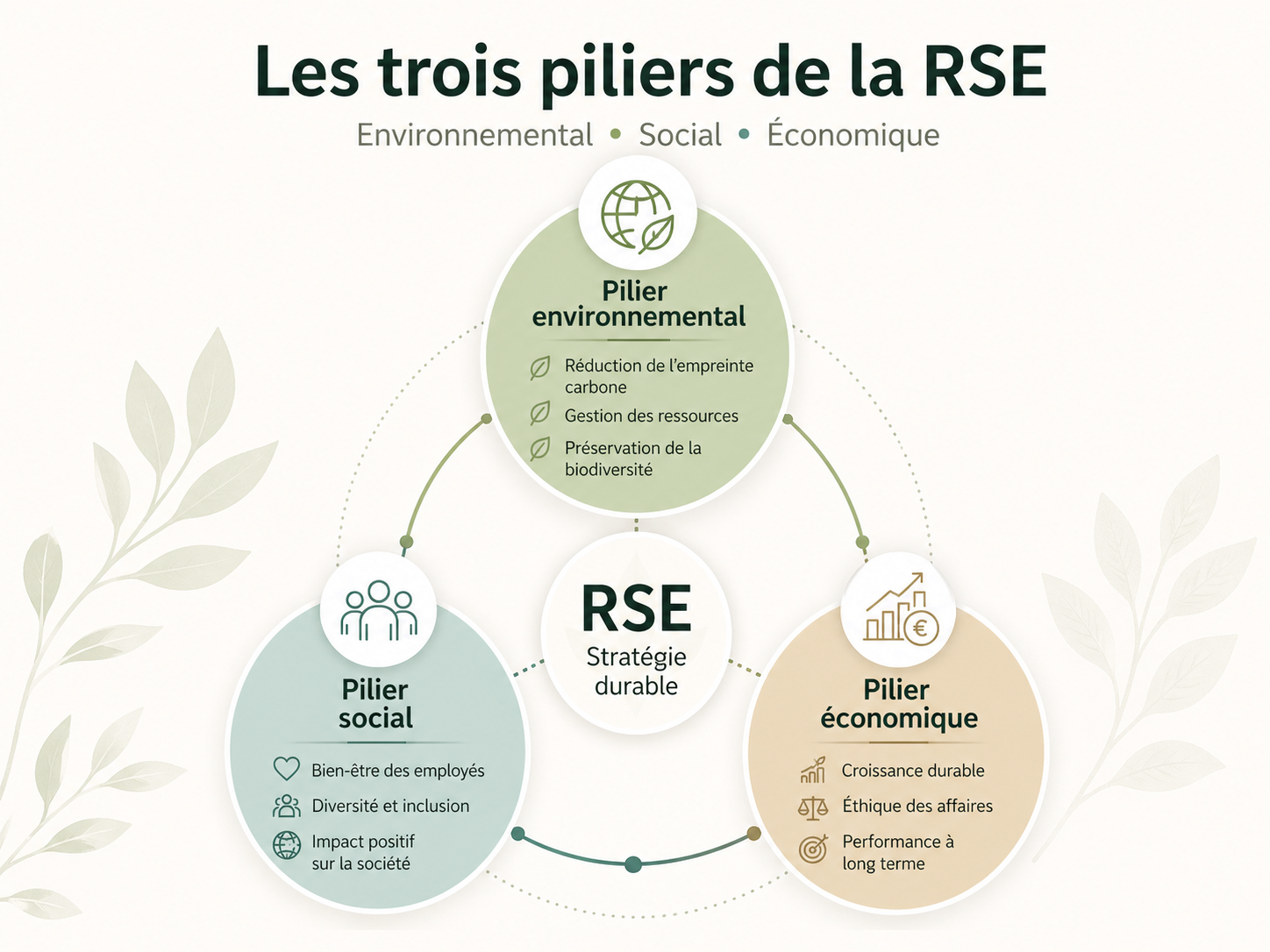Les trois piliers de la RSE : environnemental, social et économique