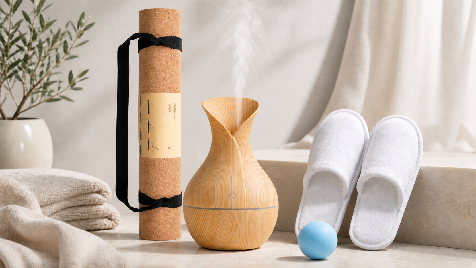 Coffret bien-être avec baume à lèvres, carnet et tapis de yoga