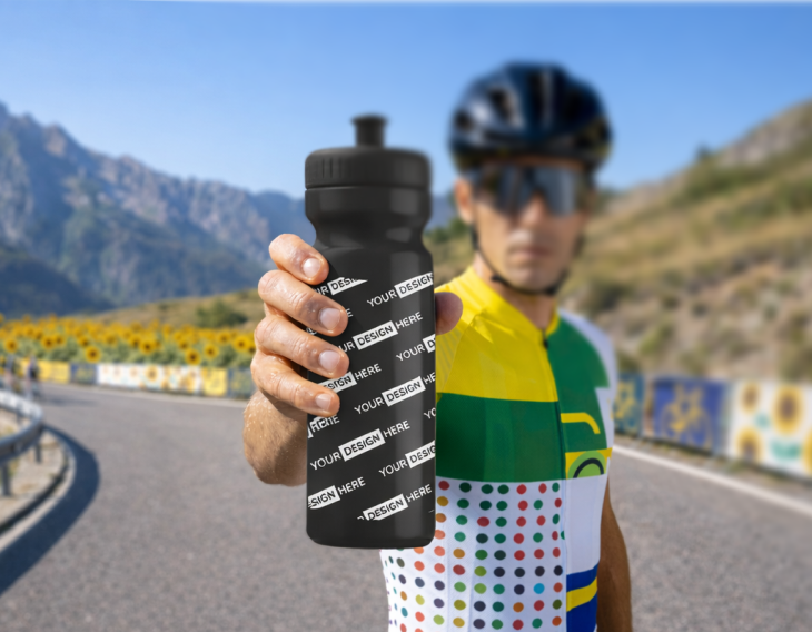 Radfahrer mit Sportflasche als Werbeartikel