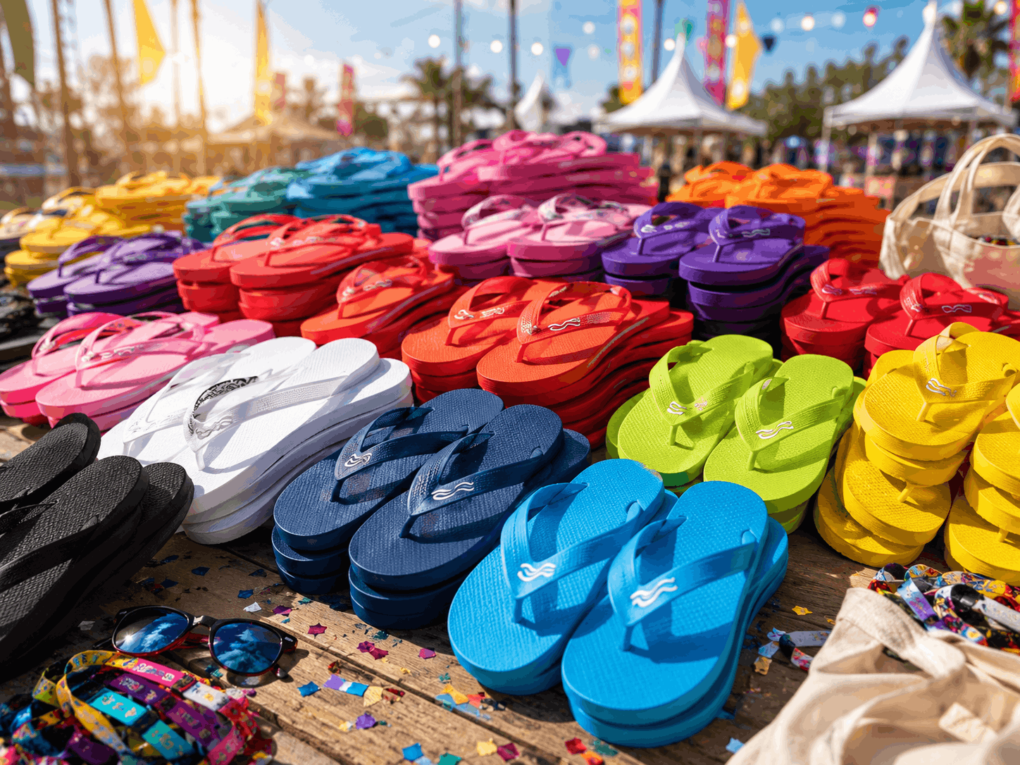 Grande vue de tongs imprimées comme cadeau de festival