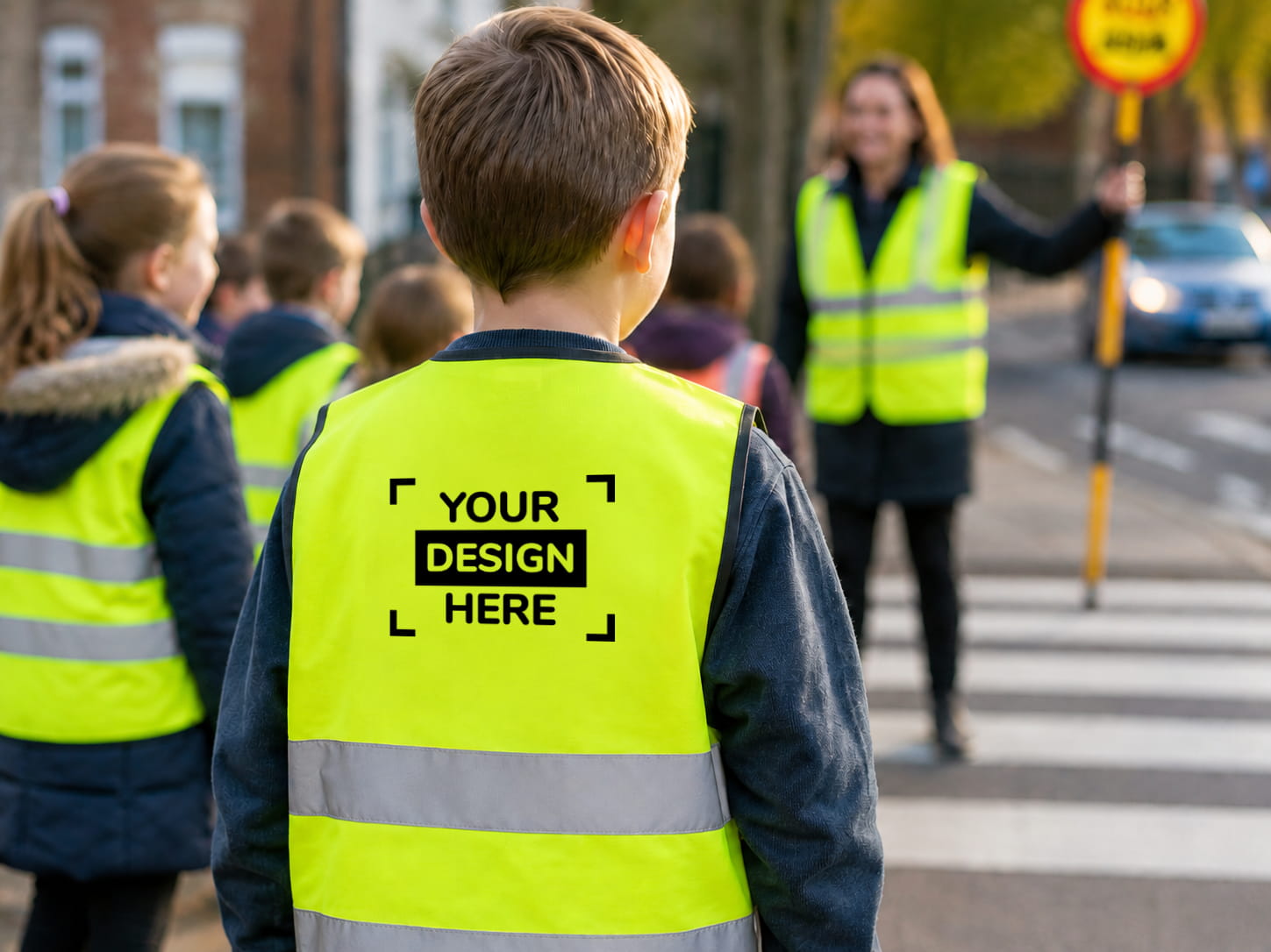 Große Ansicht einer Kinder-Warnweste mit Vereinsname